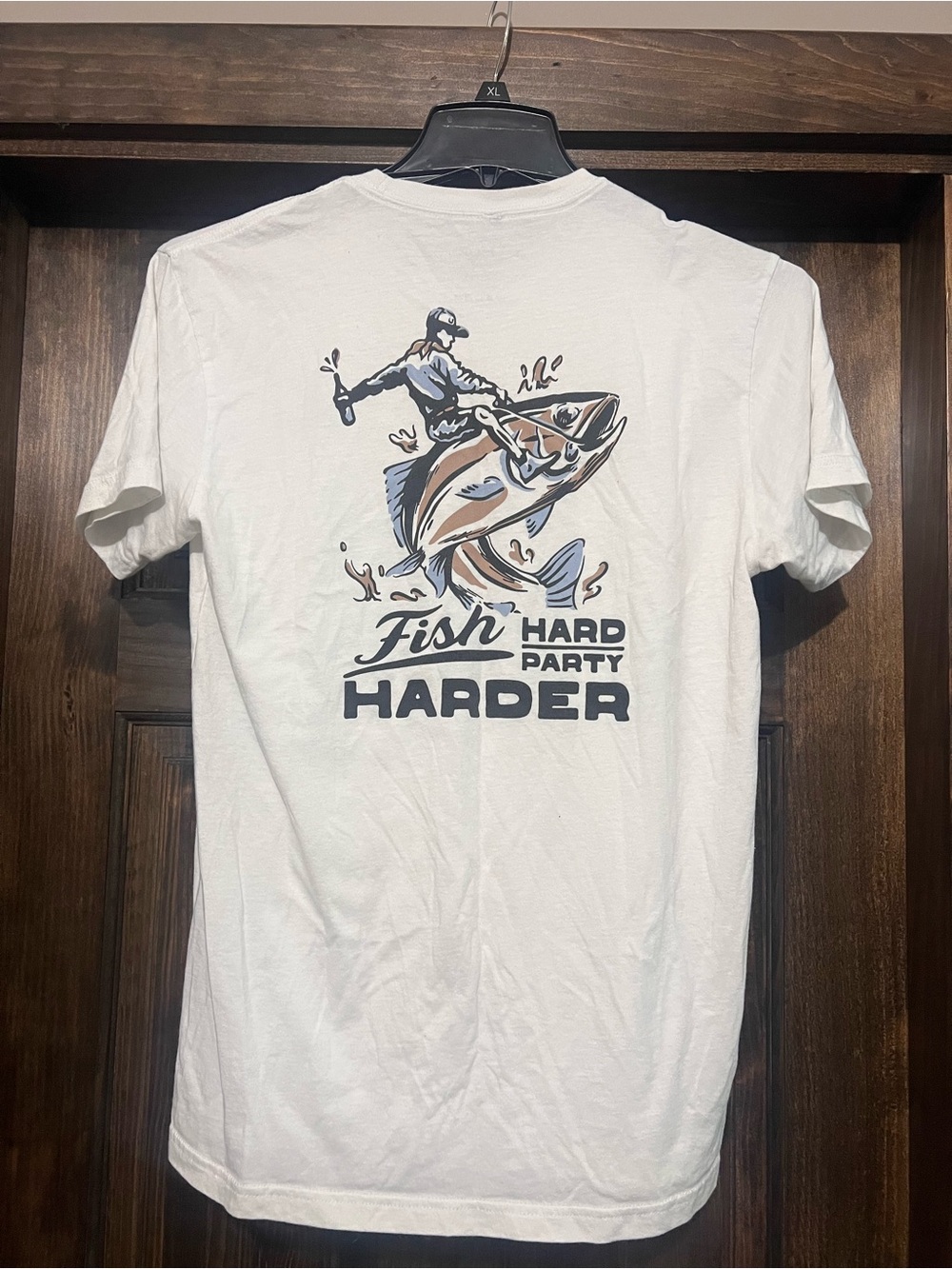 Huk Fishing Club Men's Crew Neck T-Shirt - White Fish Hard Party Harder